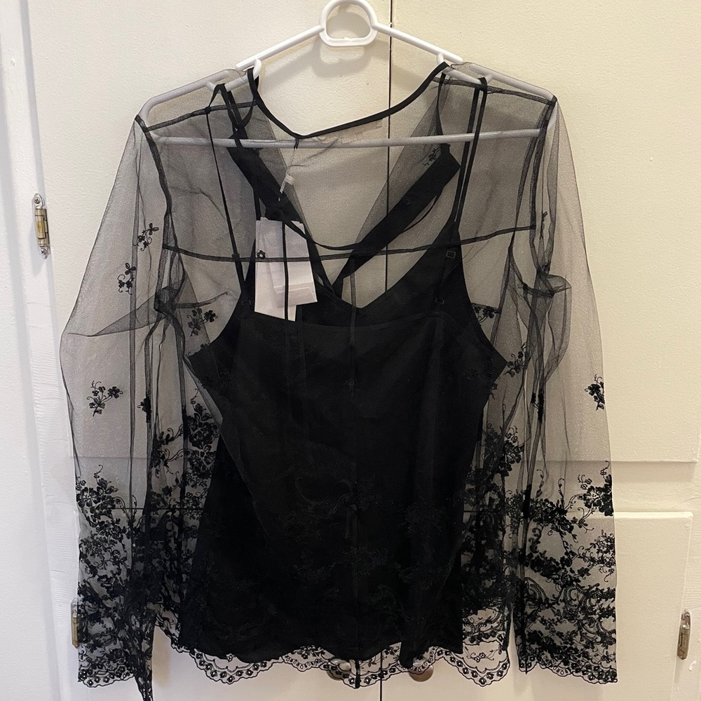 Jason Wu Black Sheer Lace Top - Picture 2 of 2